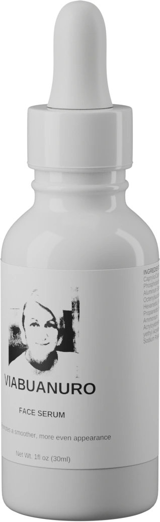 Three-quarter view of the Viabuanuro serum bottle