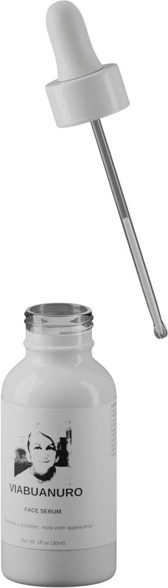 Viabuanuro serum with the glass dropper lifted from the bottle